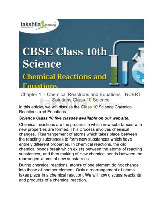 Chemical Reactions and Equations | NCERT Solutions Class 10 Science