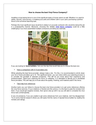How to choose the best Vinyl Fence Company?