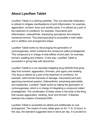 Lysoflam Tablet - Uses, Side Effects, Substitutes, Composition And More | Lybrate