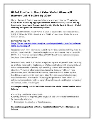 Global Prosthetic Heart Valve Market Share will Increase US$ 4 Billion By 2020