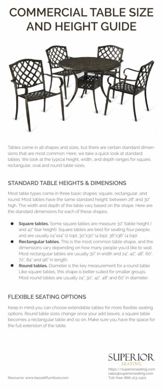 Commercial Table Size and Height Guide