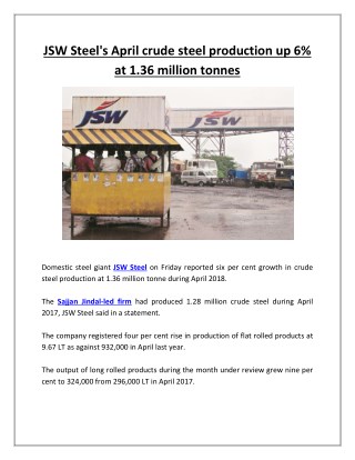 JSW Steel's April crude steel production up 6% at 1.36 million tonnes | Business Standard News