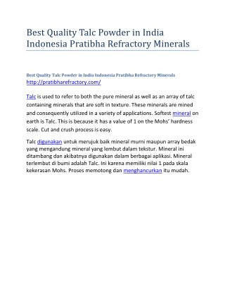 Best Quality Talc Powder in India Indonesia Pratibha Refractory Minerals