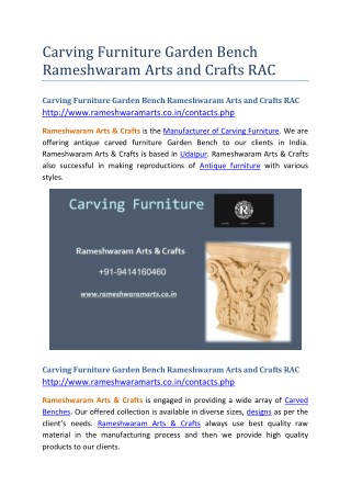 Carving Furniture Garden Bench Rameshwaram Arts and Crafts RAC