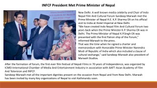 INFCF President Met Prime Minister of Nepal