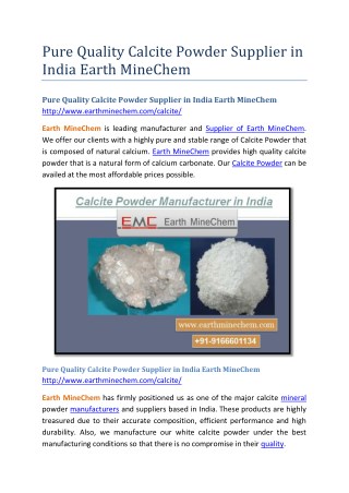 Pure Quality Calcite Powder Supplier in India Earth MineChem