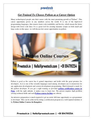 Get Trained To Choose Python as a Career Option