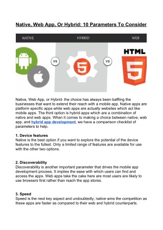 Native, Web App, Or Hybrid: 10 Parameters To Consider
