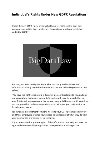 Individualâ€™s Rights Under New GDPR Regulations