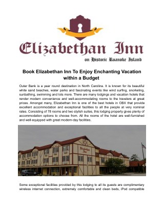 Book Elizabethan Inn to Enjoy Enchanting Vacation within a Budget