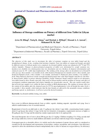 Influence of Storage conditions on Potency of different Iron Tablet in Libyan market