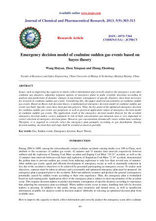 Emergency decision model of coalmine sudden gas events based on bayes theory