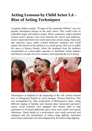 Acting Lessons by Child Actor LA - Rise of Acting Techniques