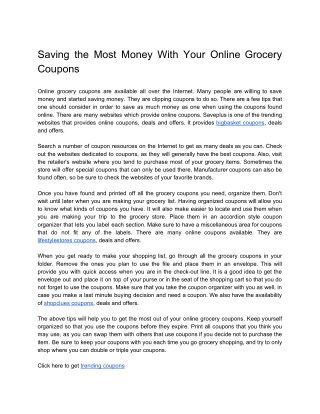 Saving the Most Money With Your Online Grocery Coupons