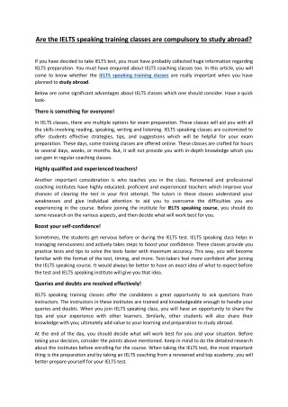 Are the IELTS speaking training classes are compulsory to study abroad?