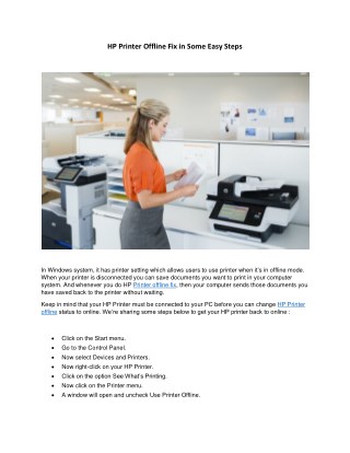 HP Printer Offline Fix in Some Easy Steps