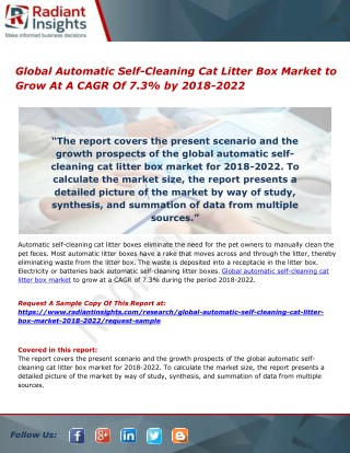 Global Automatic Self-Cleaning Cat Litter Box Market to Grow At A CAGR Of 7.3% by 2018-2022