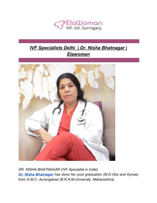 IVF Specialists Delhi | Dr. Nisha Bhatnagar | Elawoman