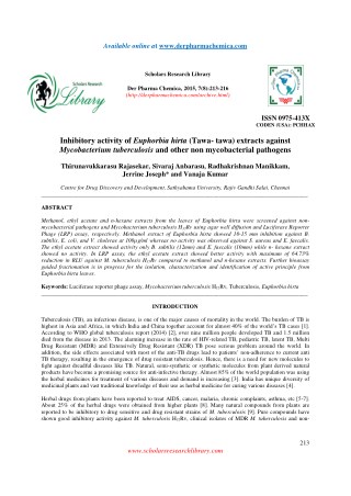 Inhibitory activity of Euphorbia hirta (Tawa- tawa) extracts against Mycobacterium tuberculosis and other non mycobacter