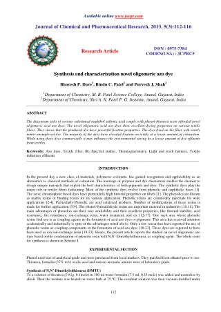 Synthesis and characterization novel oligomeric azo dye