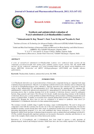 Synthesis and antimicrobial evaluation of N-aryl substituted-1,3,4-thiadiazolidin 2-amines