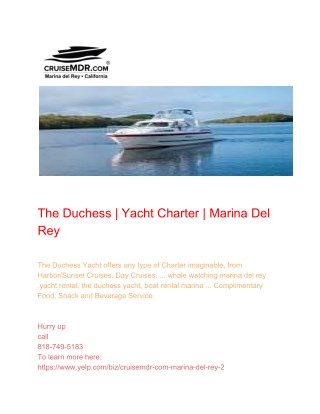 The Duchess | Yacht Charter | Marina Del Rey
