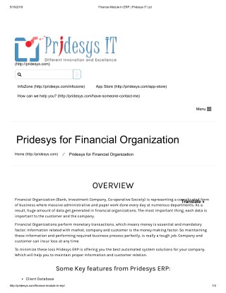 Finance Module In ERP | Pridesys IT Ltd