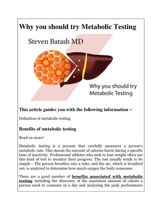 Why you should try Metabolic Testing