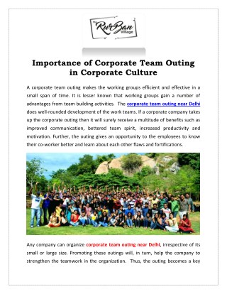 Importance of Corporate Team Outing in Corporate Culture