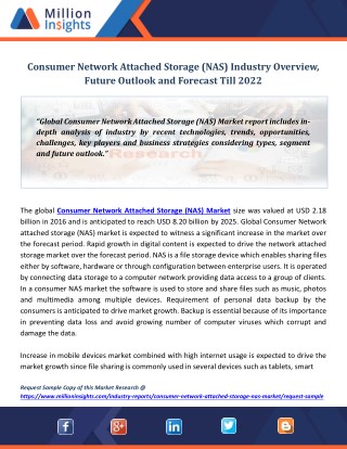 Consumer Network Attached Storage (NAS) Industry Overview, Future Outlook and Forecast Till 2022