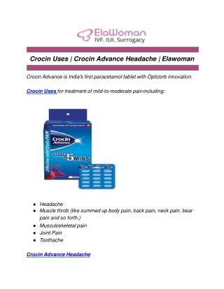 Crocin Uses | Crocin Advance Headache | Elawoman