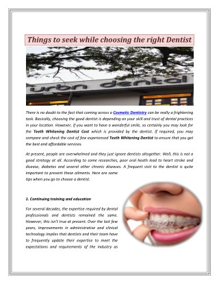 Things to seek while choosing the right Dentist