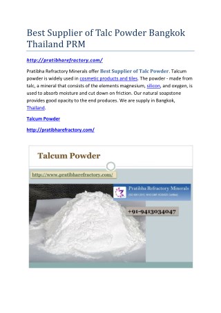 Best Supplier of Talc Powder Bangkok Thailand PRM