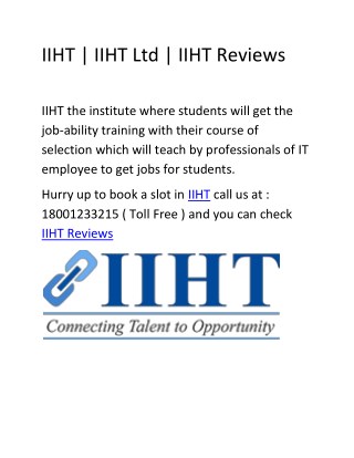 IIHT | IIHT Ltd | IIHT Reviews