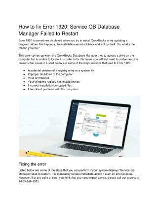 How to fix Error 1920: Service QB Database Manager Failed to Restart