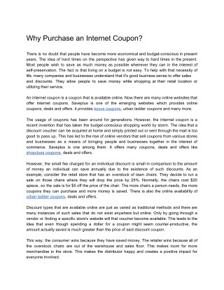 Why Purchase an Internet Coupon?
