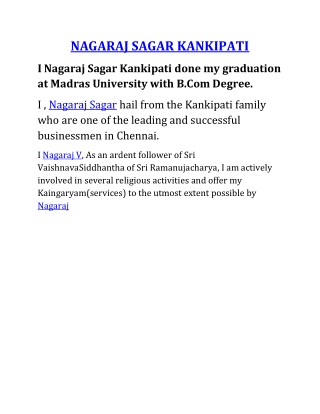 Nagaraj Sagar Kankipati | Nagaraj Sagar | Nagaraj V