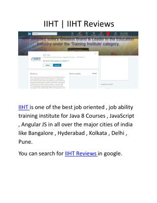 IIHT | IIHT Reviews | IIHT Ltd