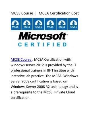 MCSA Certification Cost | MCSE Course