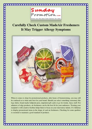 Carefully Check Custom MadeAir Fresheners It May Trigger Allergy Symptoms
