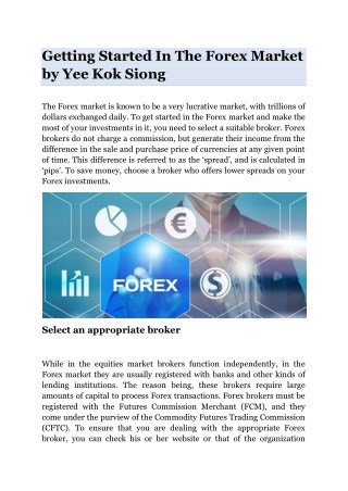Getting Started In The Forex Market by Yee Kok Siong