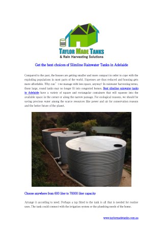 Get the best choices of Slimline Rainwater Tanks in Adelaide