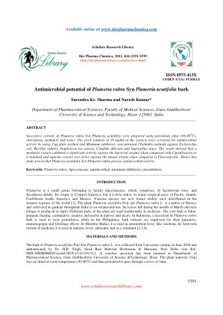 Antimicrobial potential of Plumeria rubra Syn Plumeria acutifolia bark