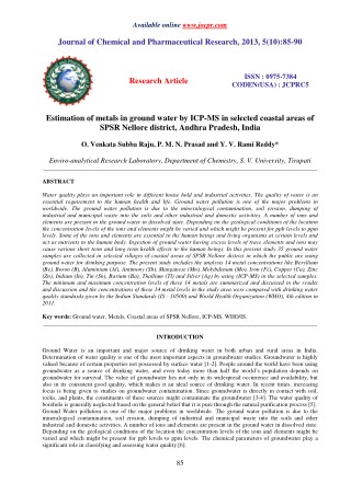 Estimation of metals in ground water by ICP-MS in selected coastal areas of SPSR Nellore district, Andhra Pradesh, India