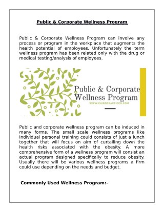 Public & Corporate Wellness Program