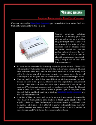 Important Information on Fiber Optic Converter | Bueno Electric