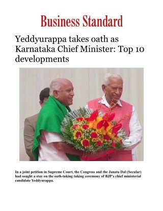 Yeddyurappa takes oath as Karnataka Chief Minister: Top 10 developmentsÂ 