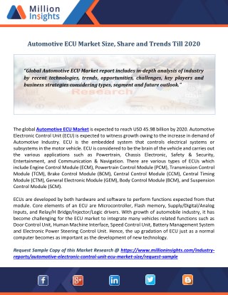 Automotive ECU Market Size, Share and Trends Till 2020