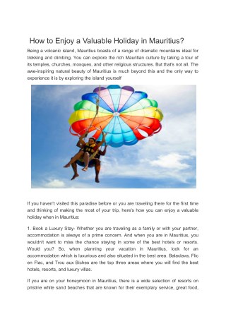 How to Enjoy a Valuable Holiday in Mauritius?