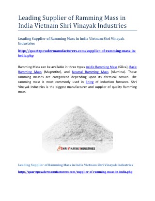 Leading Supplier of Ramming Mass in India Vietnam Shri Vinayak Industries